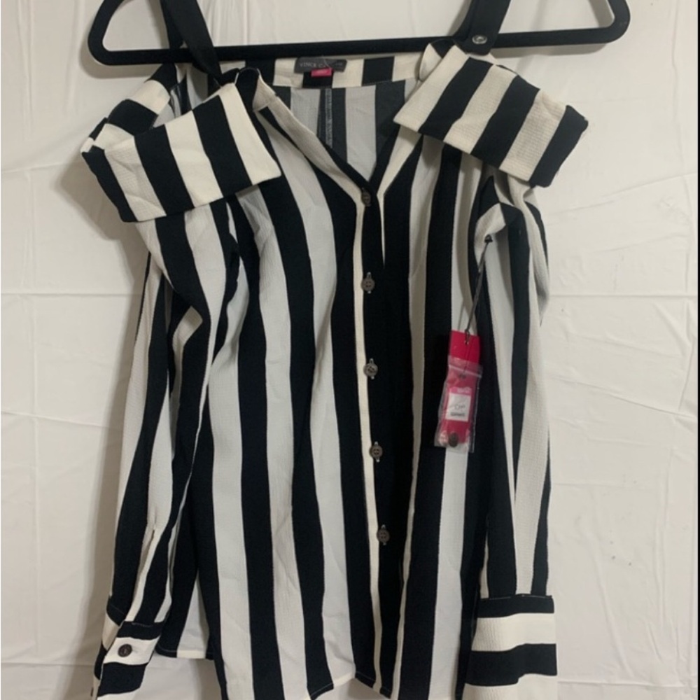 Vince Camuto Black and White Striped Blouse